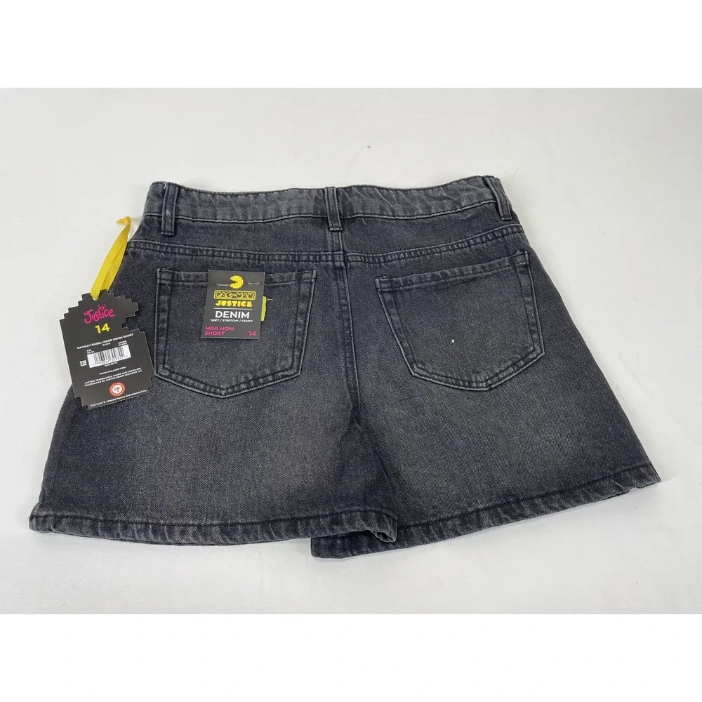 Pacman Justice Girls Denim Mini Mom Short Size 14‎ Black